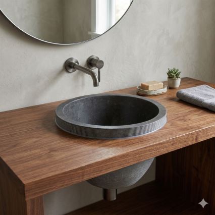 Bathco 00374 - Umywalka wpuszczana w blat MIRAGE Ø 40 cm kamień/szary