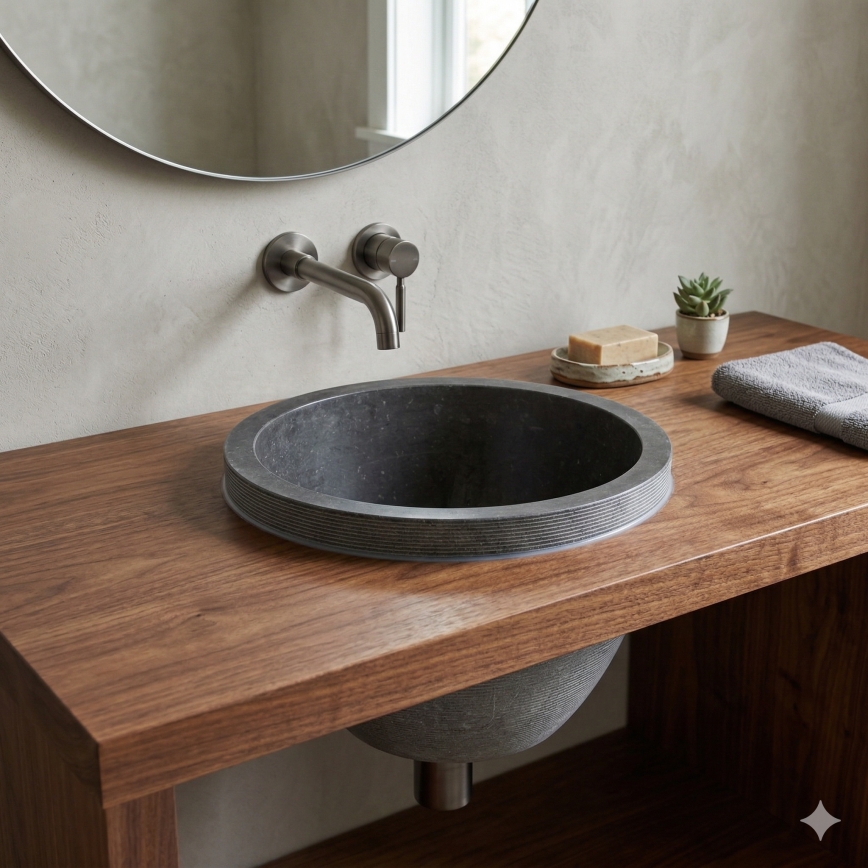 Bathco 00374 - Umywalka wpuszczana w blat MIRAGE Ø 40 cm kamień/szary