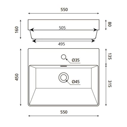 Bathco 0062 - Umywalka wpuszczana FUNCHAL 55 x 45 cm porcelana/biała