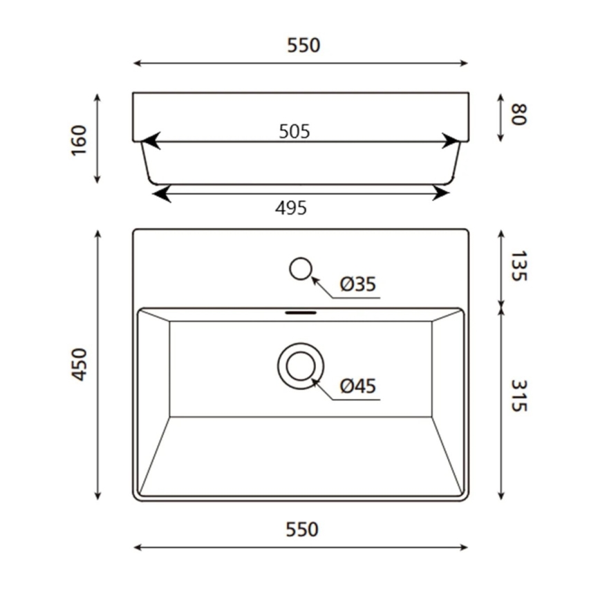 Bathco 0062 - Umywalka wpuszczana FUNCHAL 55 x 45 cm porcelana/biała