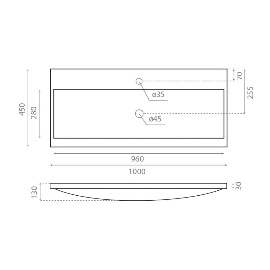 Bathco 0506 - Umywalka wpuszczana MANHATTAN 100x45 cm żywica/biała
