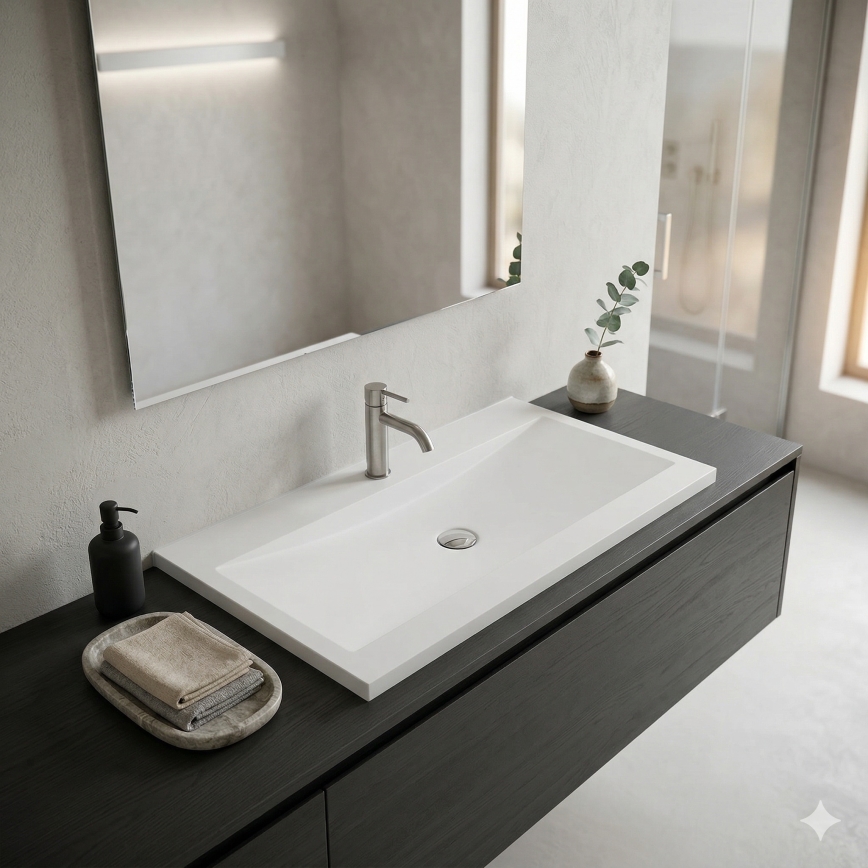 Bathco 0506 - Umywalka wpuszczana MANHATTAN 100x45 cm żywica/biała