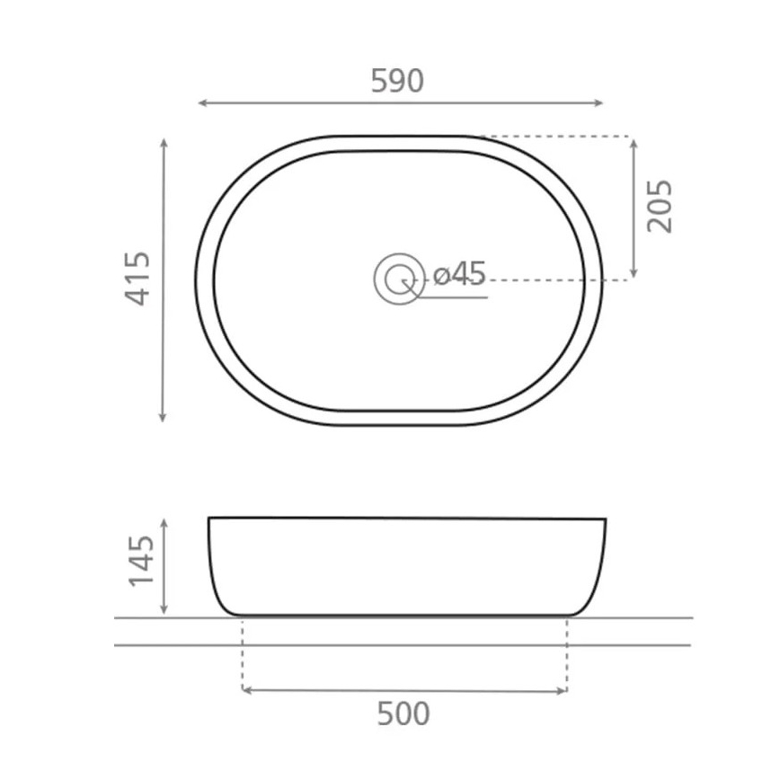 Bathco 4037 - Umywalka nablatowa TOULOUSE 59x41,5 cm porcelanowa/biała