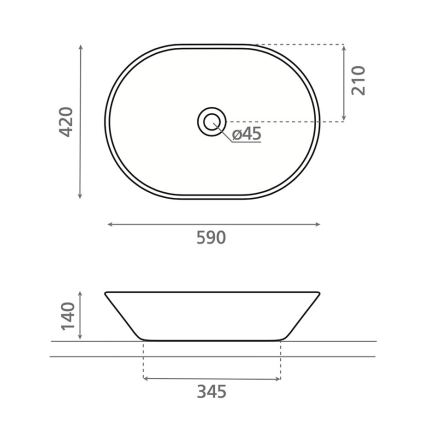 Bathco 4038 - Umywalka nablatowa TOULOUSE 59x42 cm porcelana/biała