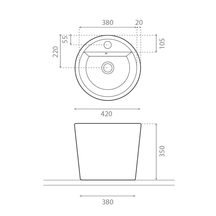 Bathco 4057 - Umywalka nablatowa FLORENCIA Ø 42 cm porcelana/biała