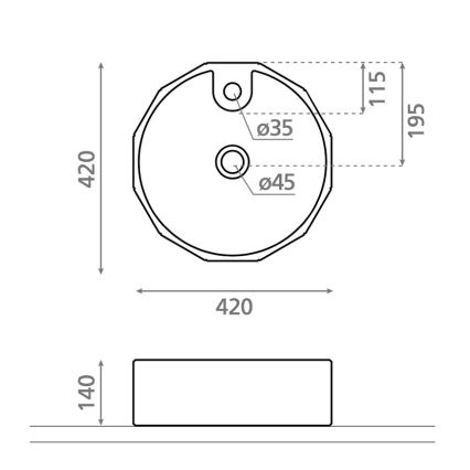 Bathco 4158 - Umywalka nablatowa CIRCUS Ø 42 cm porcelana/biała