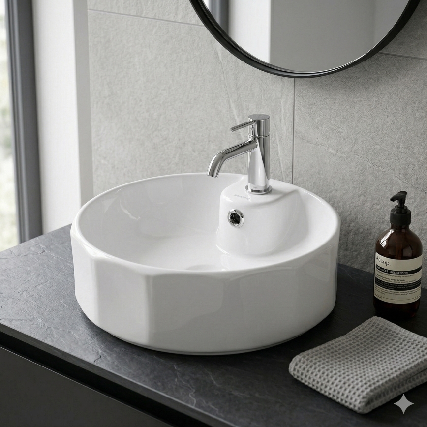 Bathco 4158 - Umywalka nablatowa CIRCUS Ø 42 cm porcelana/biała