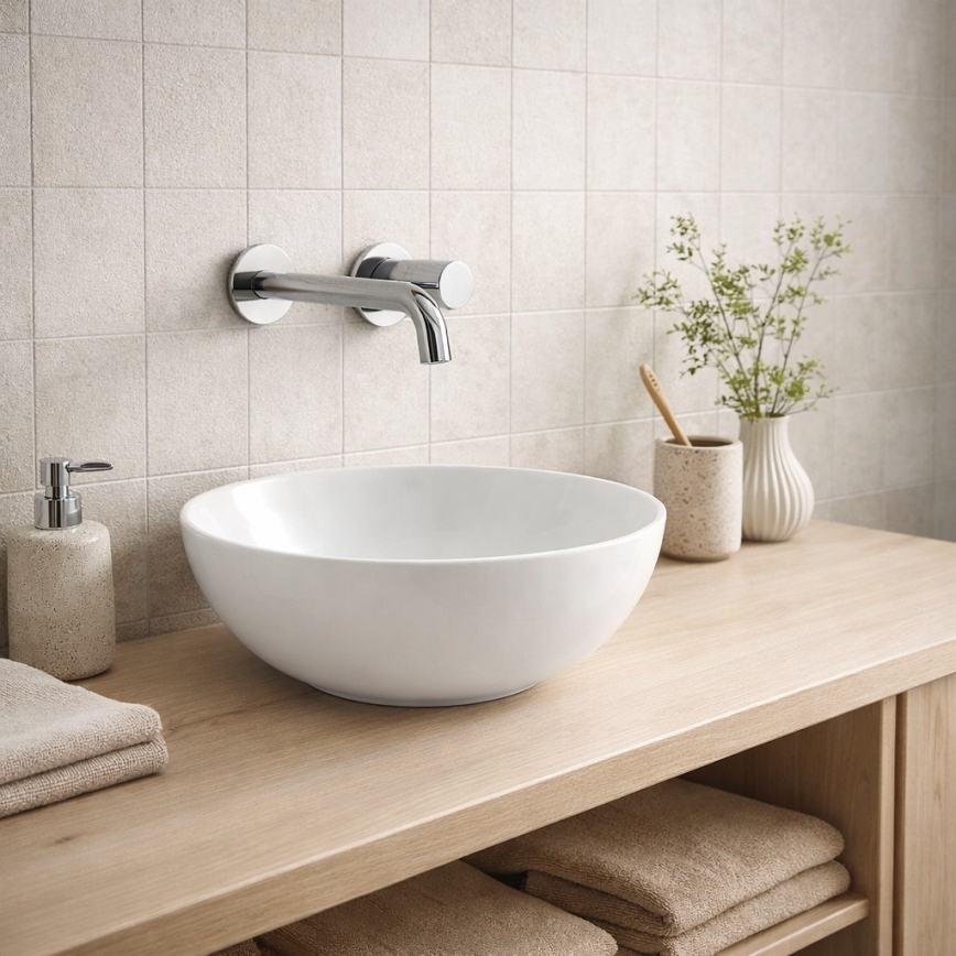 Bathco 4914 - Umywalka nablatowa DAKAR śr. 30 cm porcelana/biała
