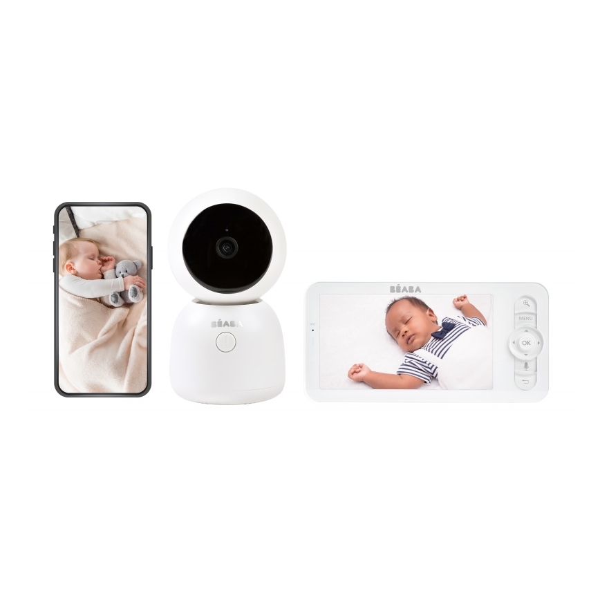 Beaba - Inteligentna, ładowalna niania z monitorem ZEN NIGHT 720p, 5V, 4000 mAh, Wi‑Fi, biała