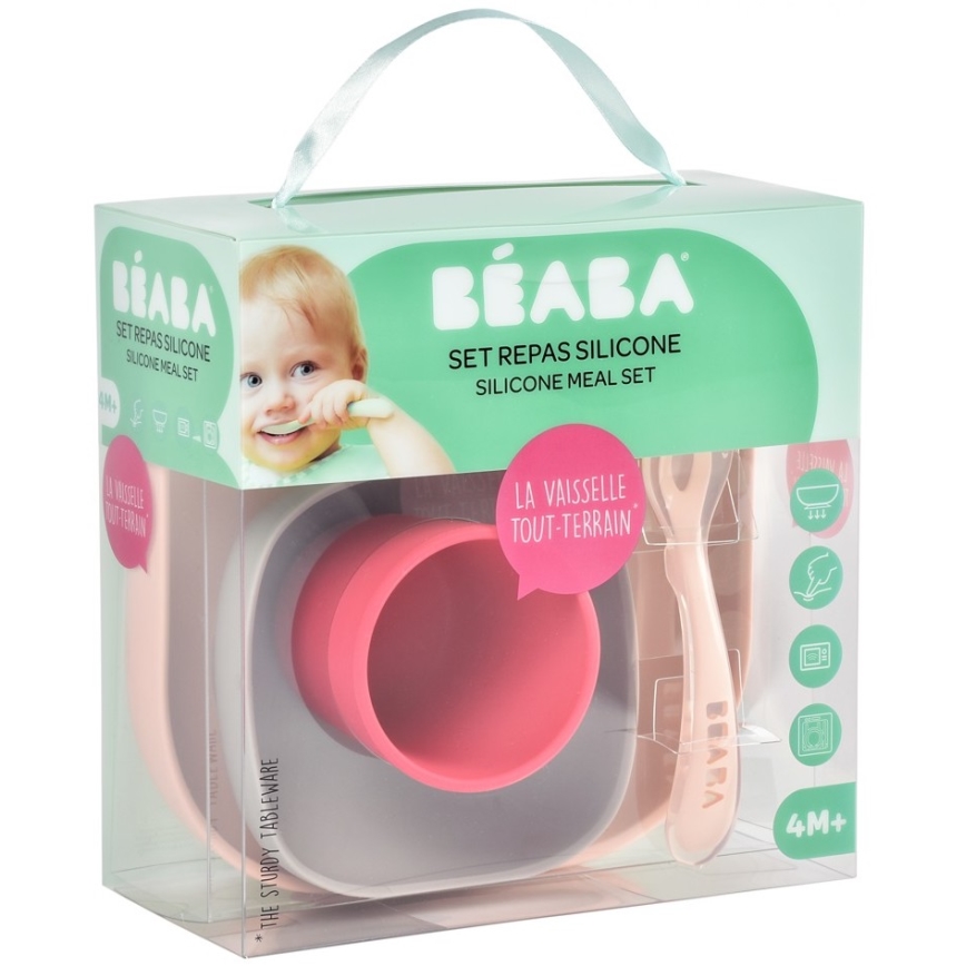Beaba - Zestaw do jadalni dla dzieci Różowy 4 szt.