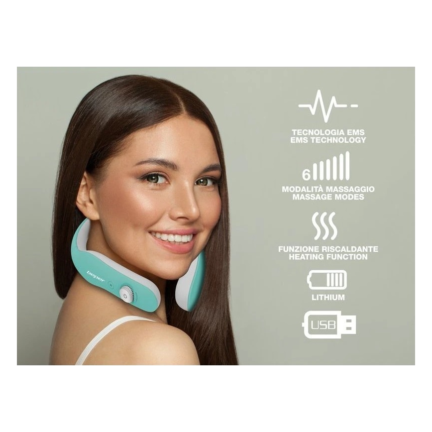 Beper - Ładowalny masażer szyi EMS 5V/900 mAh miętowy