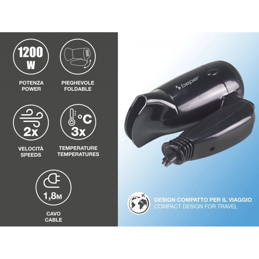 Beper - Podróżna suszarka do włosów 1200W/230V