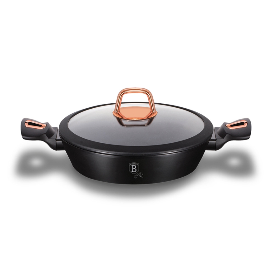 BerlingerHaus - Brytfanna z powłoką marmurową + pokrywka 28 cm czarna/rose gold