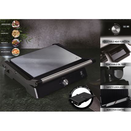 BerlingerHaus - Grill kontaktowy z nieprzywierającą powierzchnią 2000W/230V stal nierdzewna/czarny