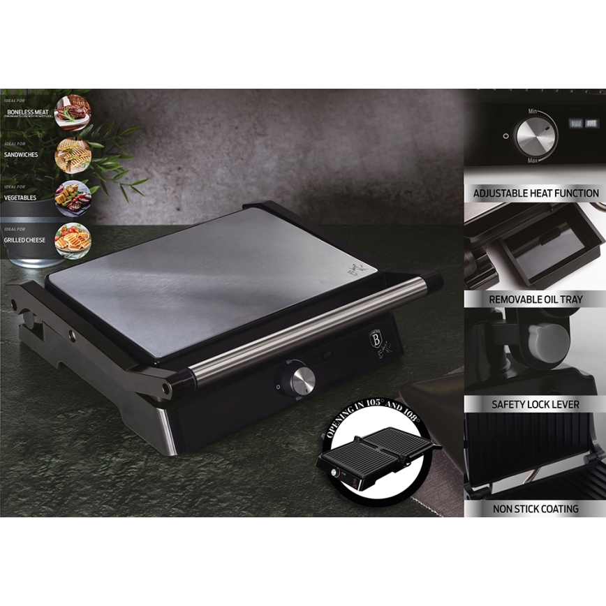 BerlingerHaus - Grill kontaktowy z nieprzywierającą powierzchnią 2000W/230V stal nierdzewna/czarny