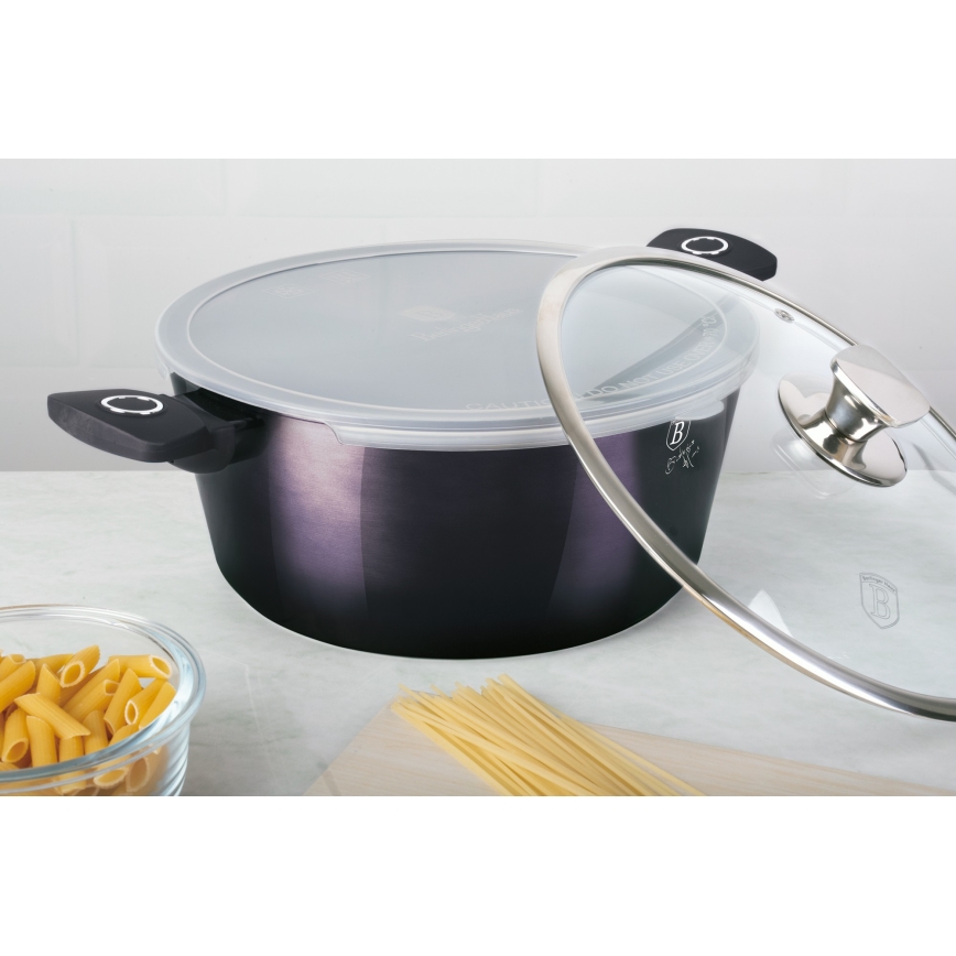 BerlingerHaus - Rondel kamienny z tytanową powierzchnią + pokrywka + pokrywka 20 cm fioletowa