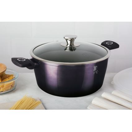 BerlingerHaus - Rondel kamienny z tytanową powierzchnią + pokrywka + pokrywka 20 cm fioletowa