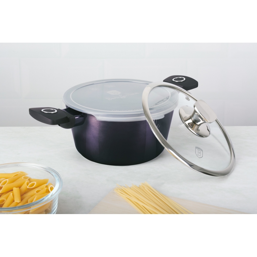 BerlingerHaus - Rondel kamienny z tytanową powierzchnią + pokrywka + pokrywka 20 cm fioletowa