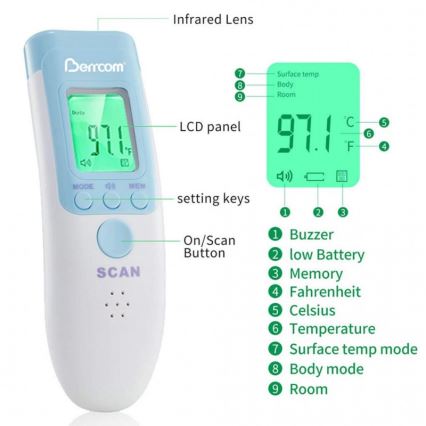 Bezdotykowy termometr na podczerwień Berrcom JXB-183 2 × AA