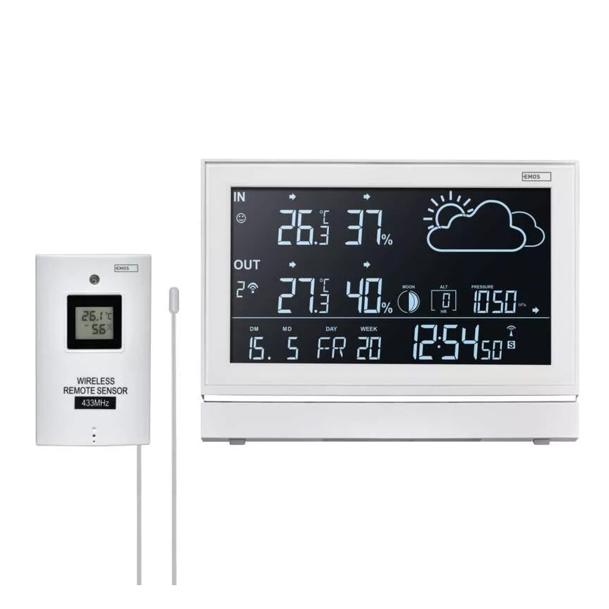 Bezprzewodowa stacja pogodowa z budzikiem 3xAAA biała