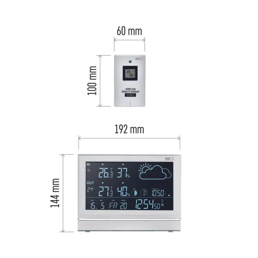 Bezprzewodowa stacja pogodowa z budzikiem 3xAAA biała