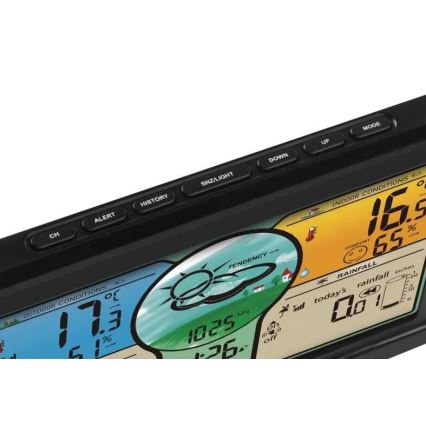 Bezprzewodowa stacja pogodowa z kolorowym wyświetlaczem LCD i deszczomierz 3xAAA czarna