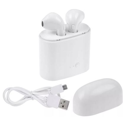Bezprzewodowe słuchawki z mikrofonem IPX2 białe 350 mAh + 2x 45 mAh