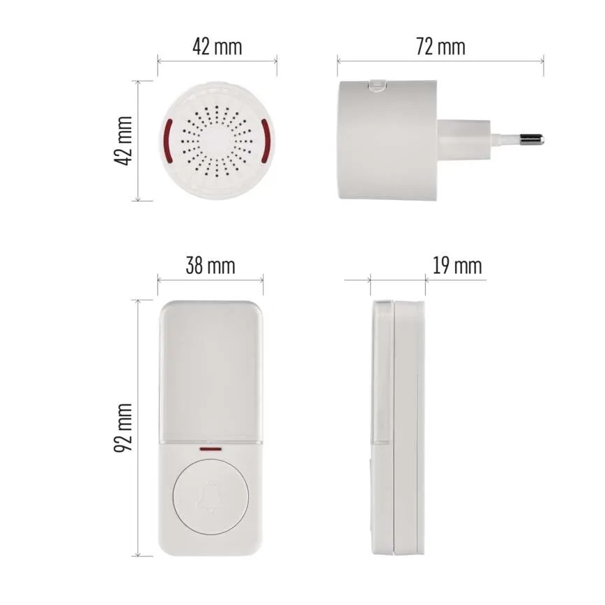 Bezprzewodowy dzwonek do gniazdka 230V + 1xCR2032 biały