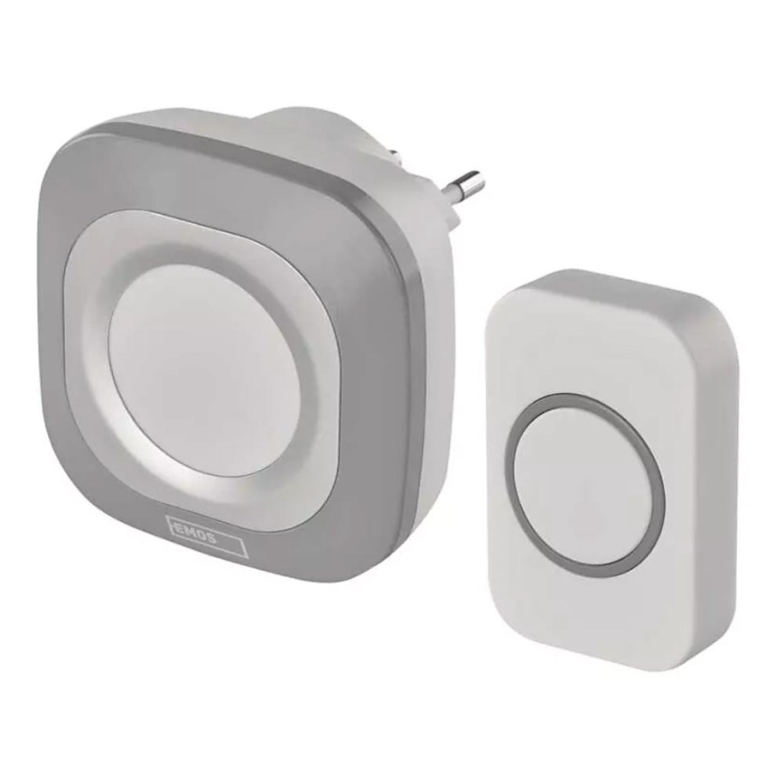 Bezprzewodowy dzwonek do gniazdka 230V + 1xCR2032 IP44 szary