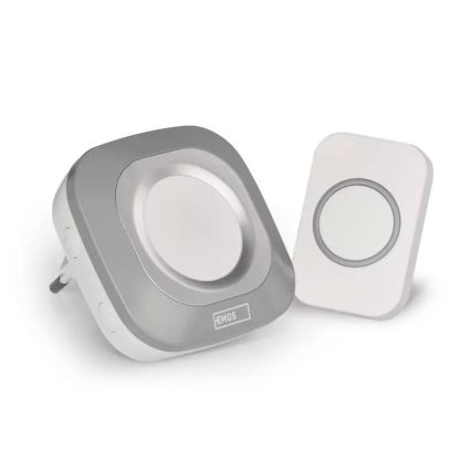 Bezprzewodowy dzwonek do gniazdka 230V + 1xCR2032 IP44 szary