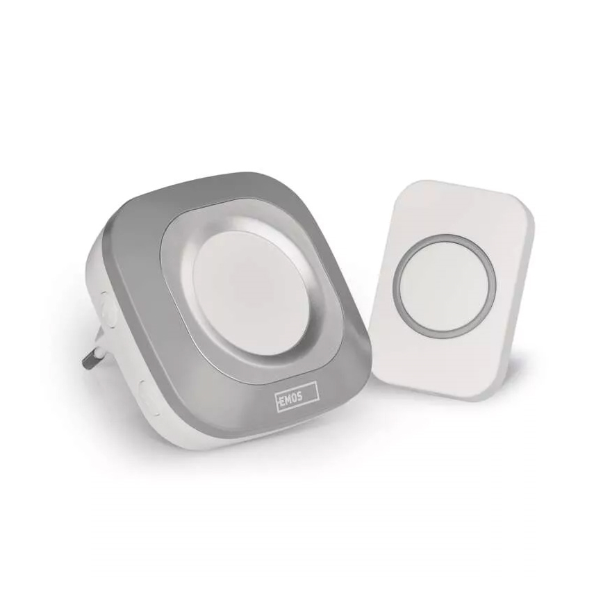 Bezprzewodowy dzwonek do gniazdka 230V + 1xCR2032 IP44 szary