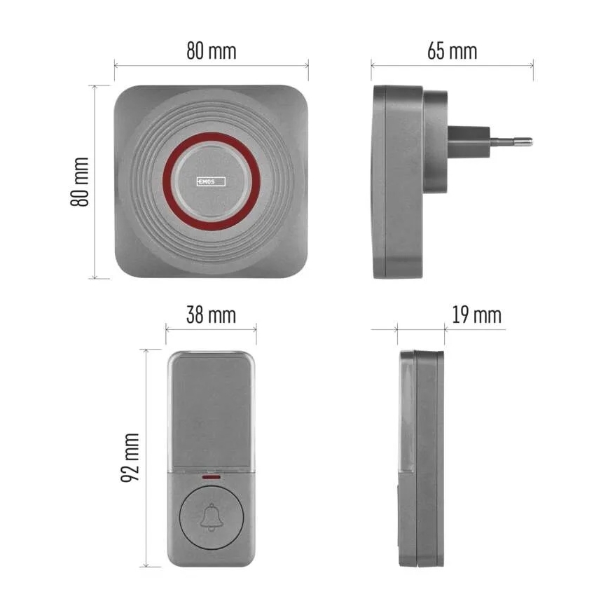 Bezprzewodowy dzwonek do gniazdka GoSmart 230V + 1xCR2032 szary Wi-Fi