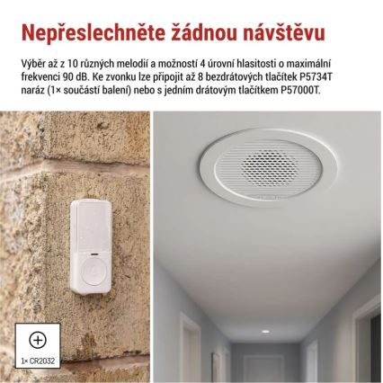 Bezprzewodowy dzwonek do zabudowy 230V + 1xCR2032 biały