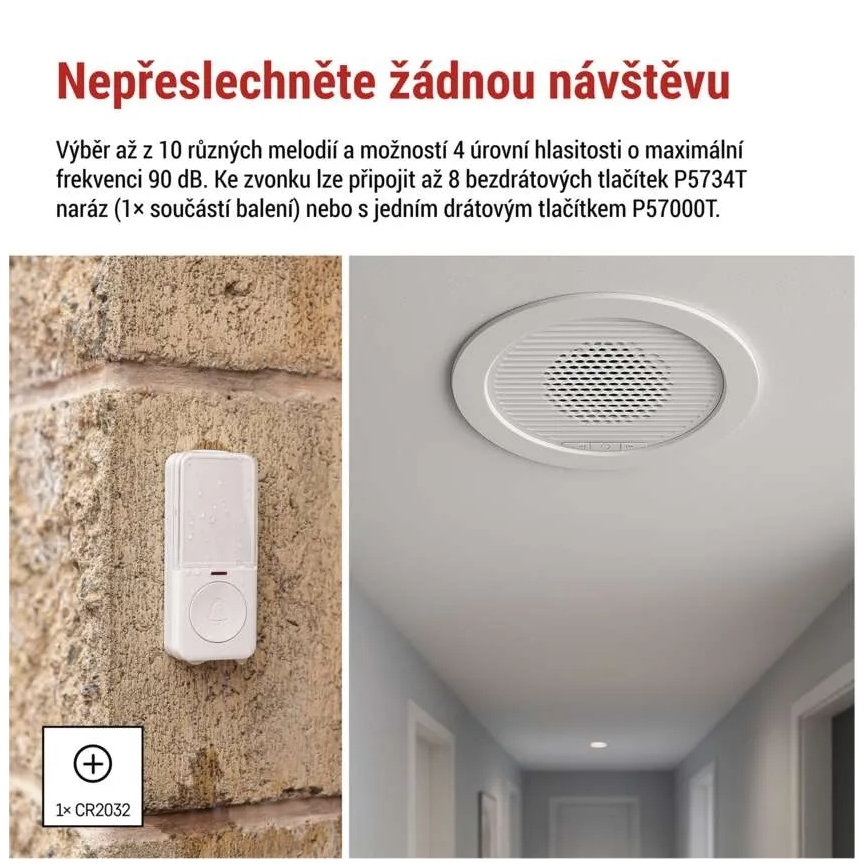 Bezprzewodowy dzwonek do zabudowy 230V + 1xCR2032 biały