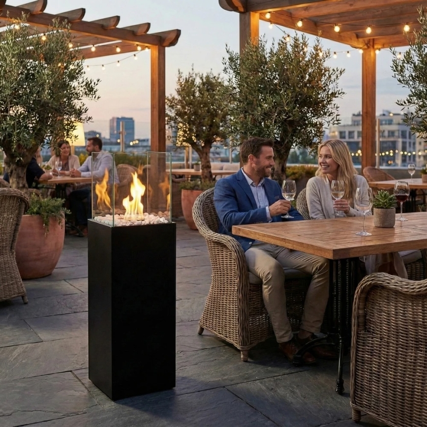 Biokominek ALICANTE 26,5x80,5 cm 2 kW czarny + osłona ochronna