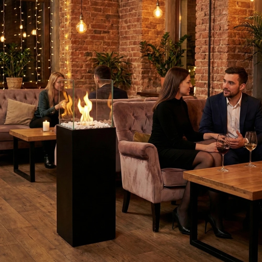 Biokominek ALICANTE 26,5x80,5 cm 2 kW czarny + osłona ochronna