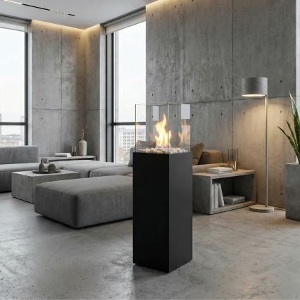 Biokominek ALICANTE 26,5x80,5 cm 2 kW czarny + osłona ochronna