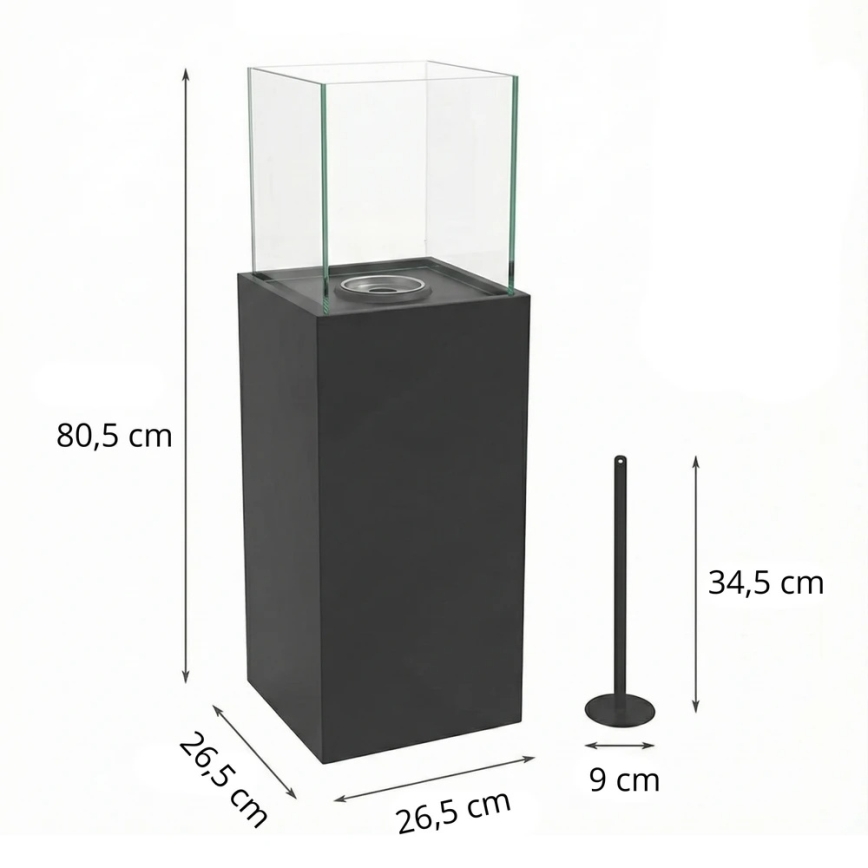 Biokominek ALICANTE 26,5x80,5 cm 2kW czarny