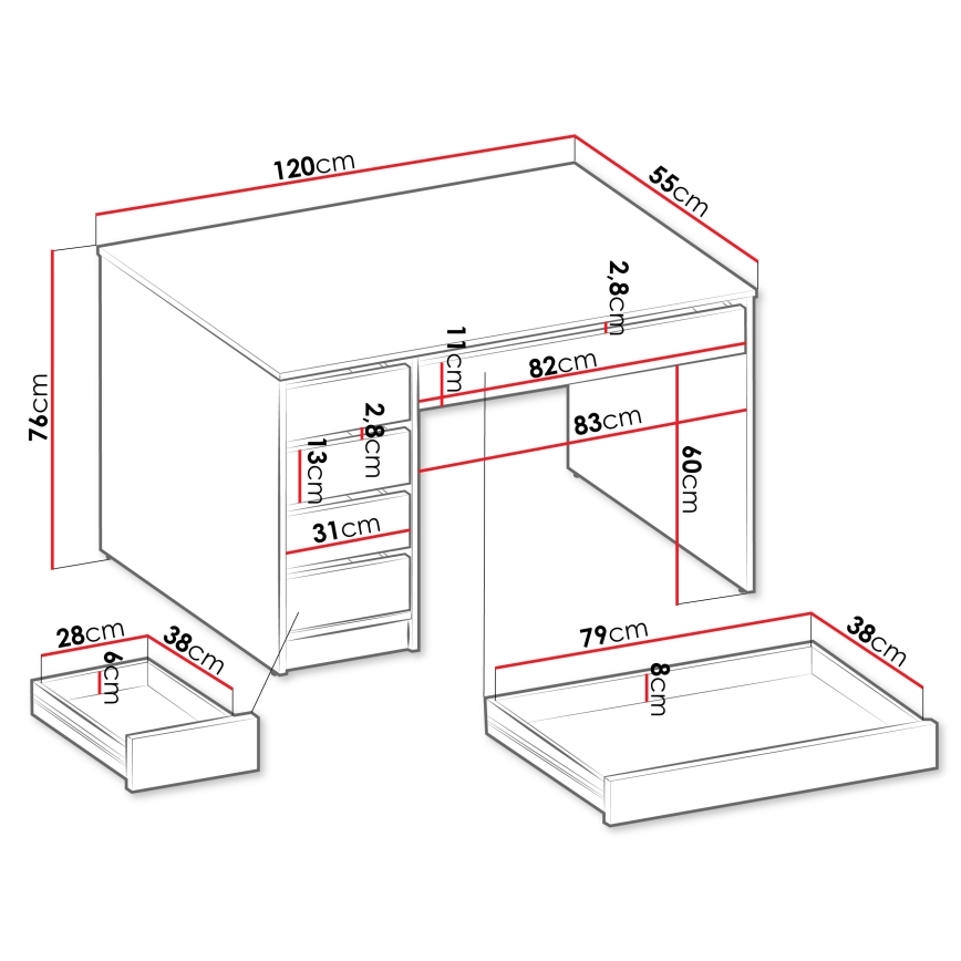 Biurko ADA 76x120 cm dąb artisan