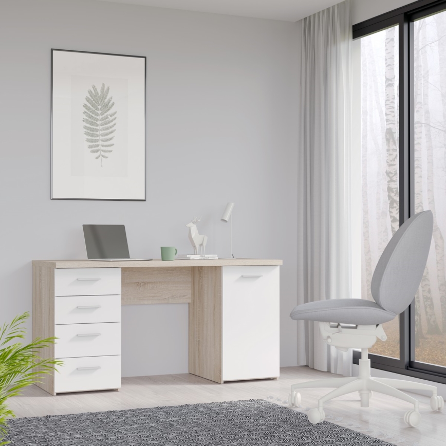Biurko ARENO białe/dąb sonoma