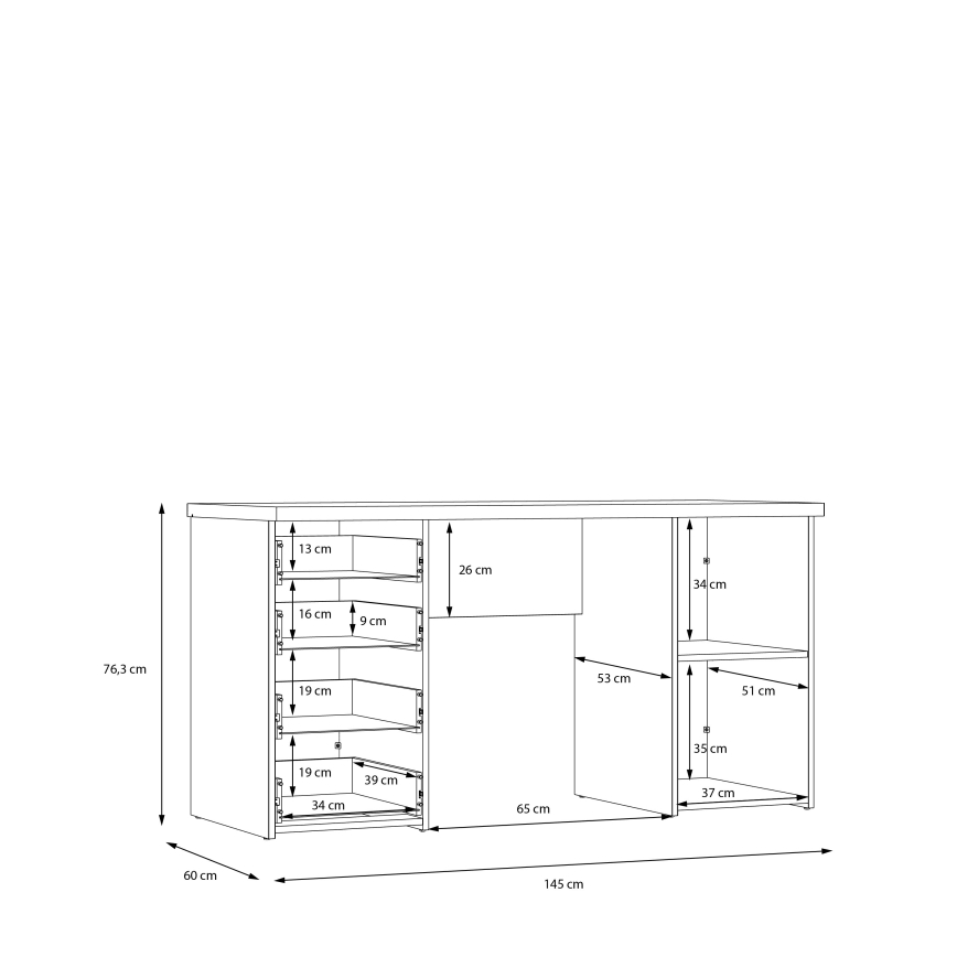 Biurko ARENO białe/dąb sonoma