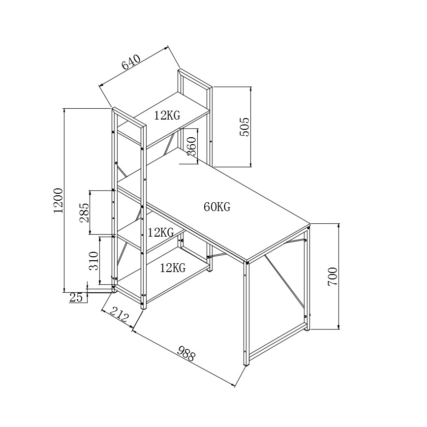 Biurko SERENOR czarne/dąb sonoma