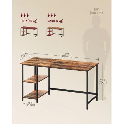 Biurko SOLEA 140x60 cm brązowe/czarne