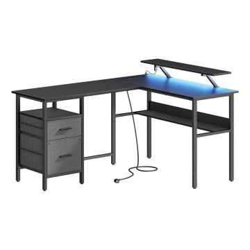 Biurko z podświetleniem SOLEA-X brązowo-czarne