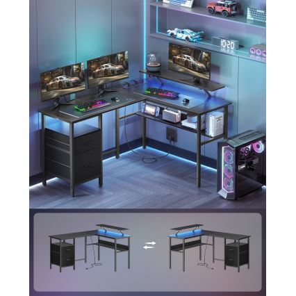 Biurko z podświetleniem SOLEA-X brązowo-czarne