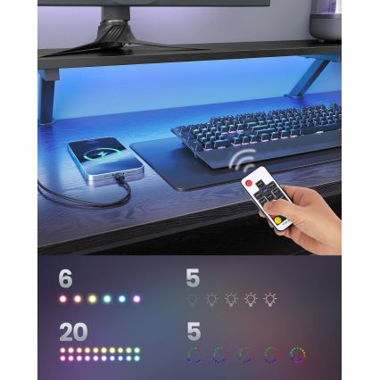 Biurko z podświetleniem SOLEA-X brązowo-czarne