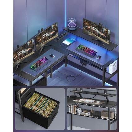 Biurko z podświetleniem SOLEA-X brązowo-czarne