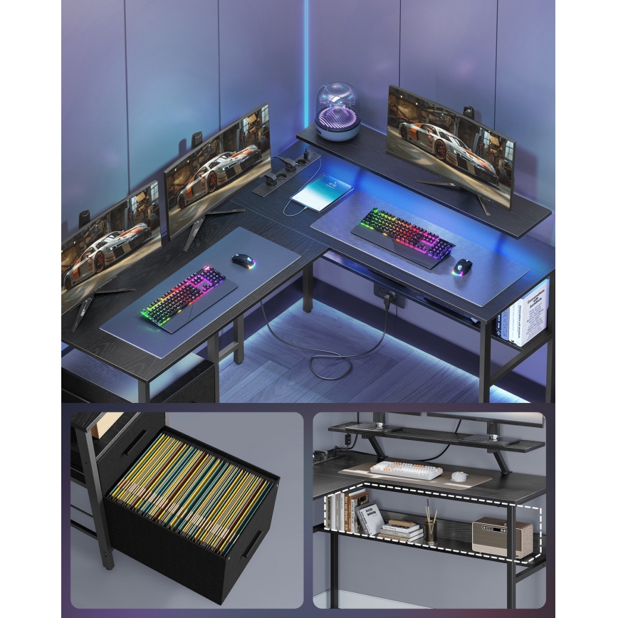 Biurko z podświetleniem SOLEA-X brązowo-czarne