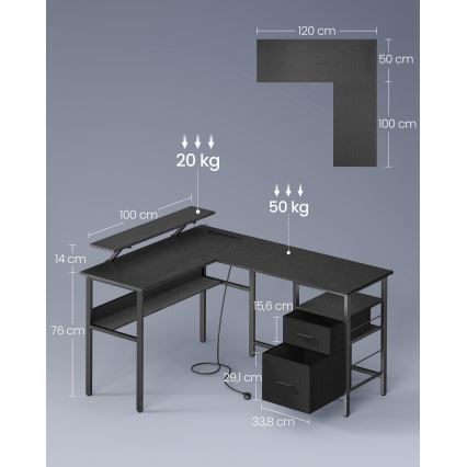 Biurko z podświetleniem SOLEA-X brązowo-czarne