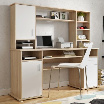 Biurko z półką ELIAN 160x53 cm dąb sonoma/biały